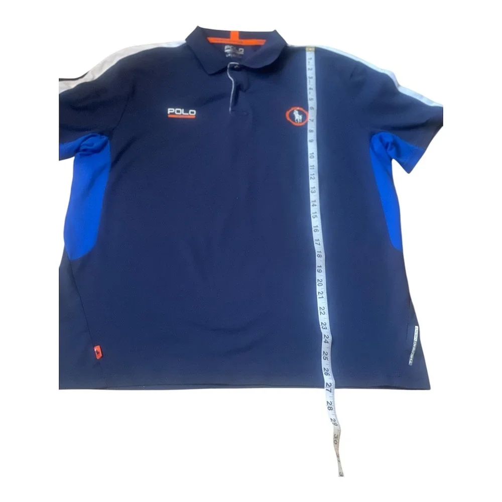 Polo Ralph Lauren Mens Performance Polo Shirt Navy‎ Blue White Stripe L G Sport - Picture 5 of 6